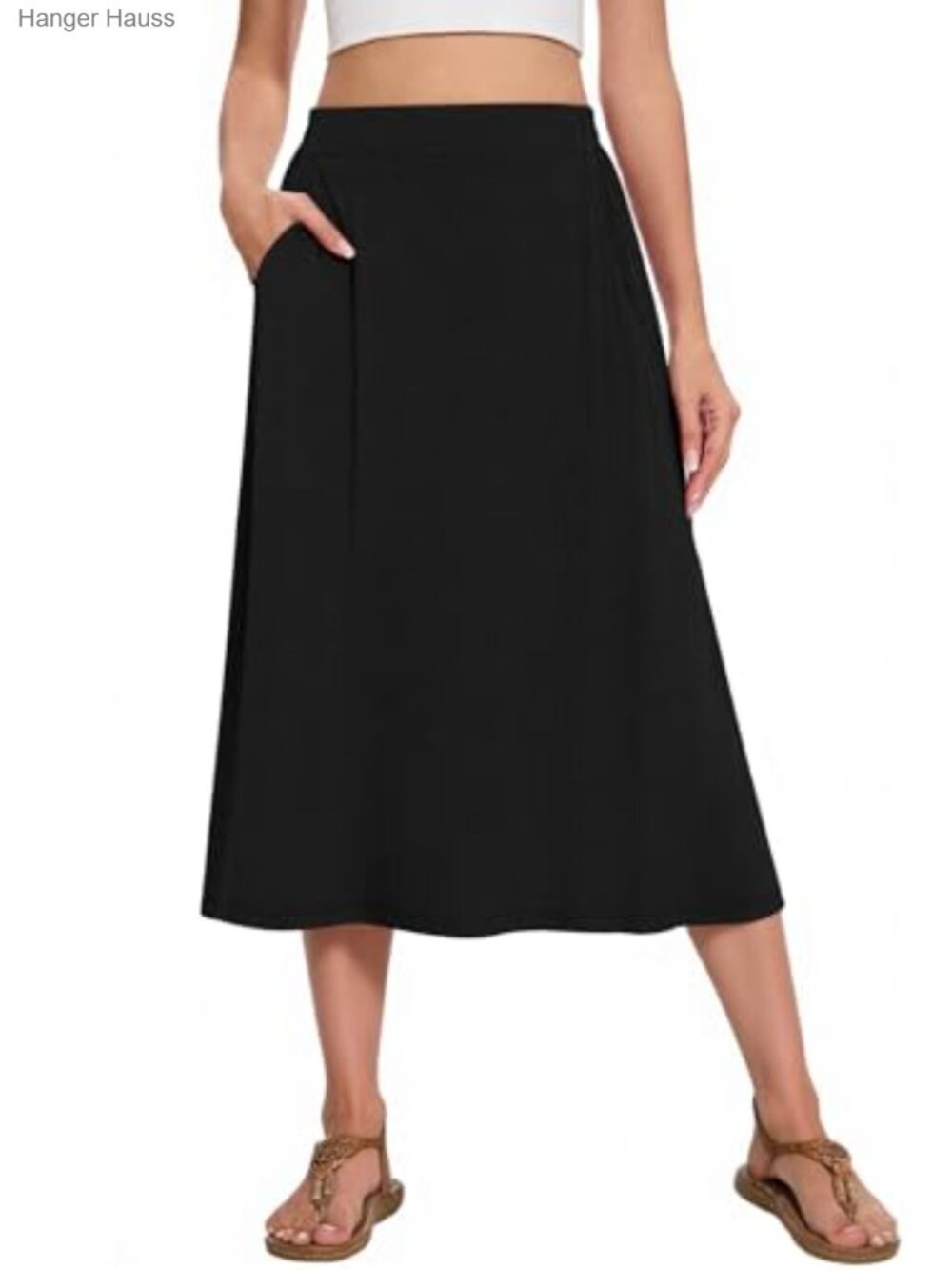 Women's Midi A-Line Skirt Summer Flowy High Waisted Casual with Pockets